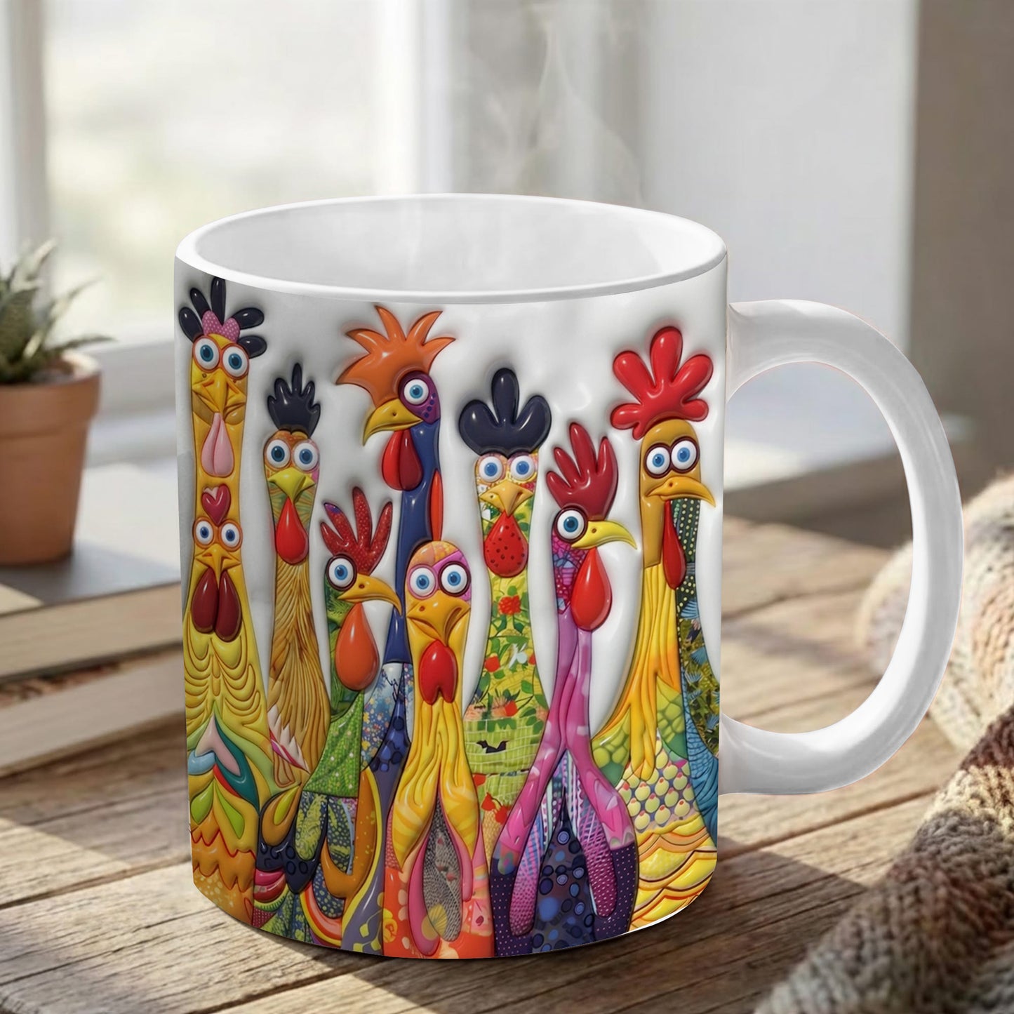 Lorva Flat Print Mug Crazy Chickens