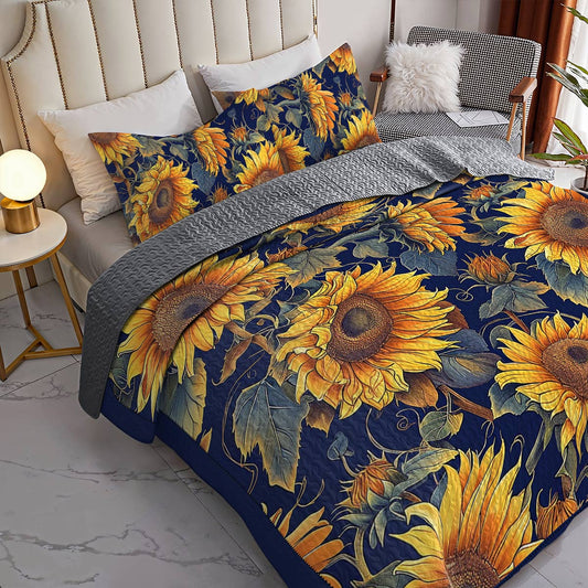 Lorva Sunflower All Season Quilt 3-Piece Set Timeless Sunflower Garden