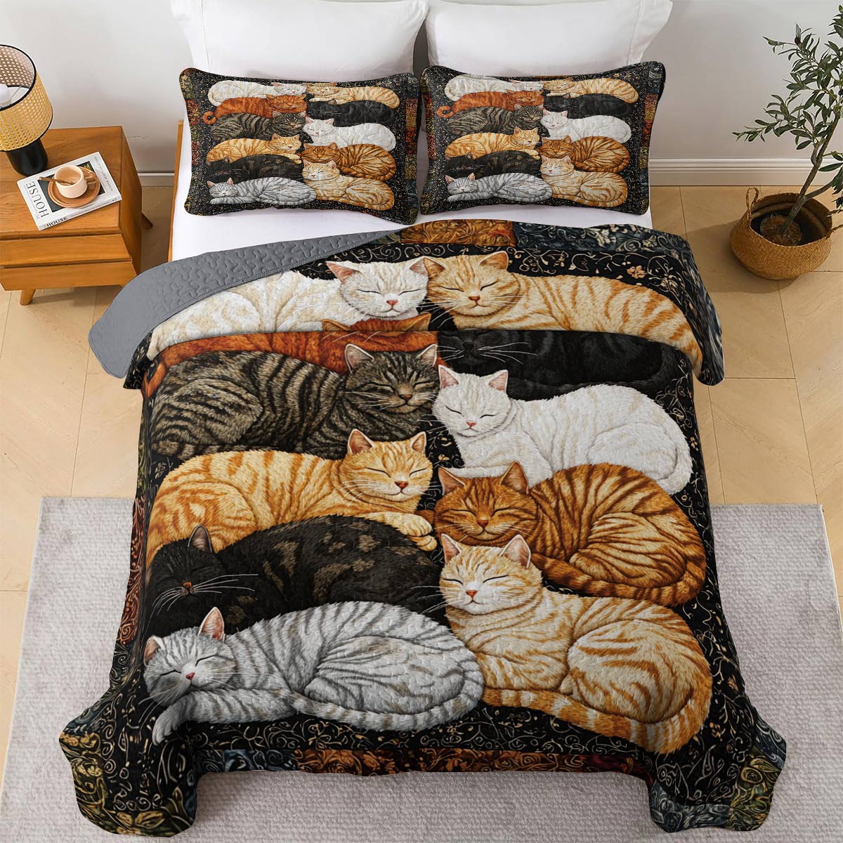 Lorva All Season Quilt 3-Piece Set Feline Harmony