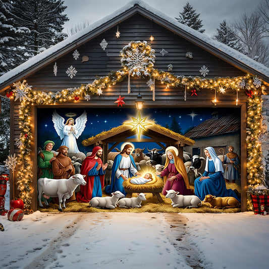 Lorva Christmas Garage Door Banner Decoration The Holy Family
