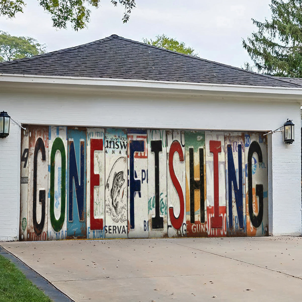 Lorva Garage Door Banner Decoration Gone Fishing