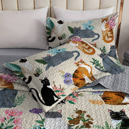 Lorva All Season Quilt 3-Piece Set Botanical Cats