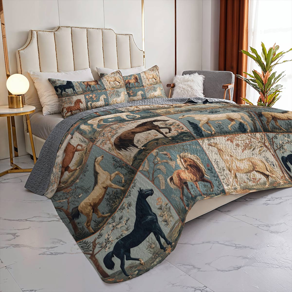 Lorva Horse All Season Quilt 3-Piece Set Horse Love in Wildflower Garden