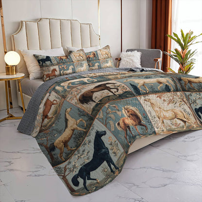 Lorva Horse All Season Quilt 3-Piece Set Horse Love in Wildflower Garden
