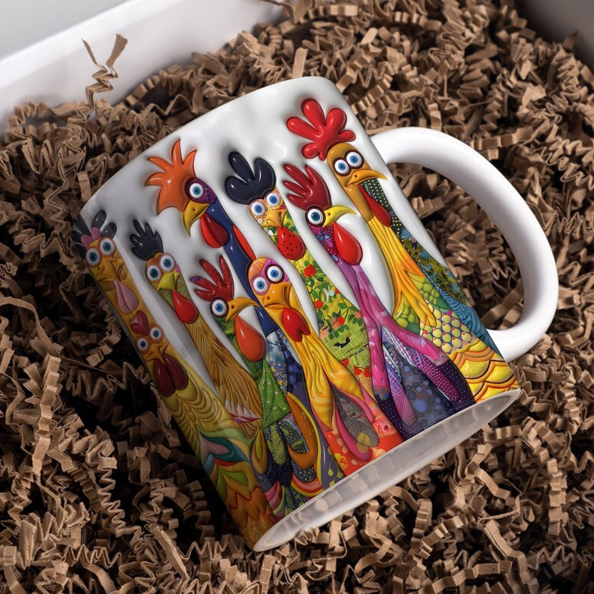 Lorva Flat Print Mug Crazy Chickens