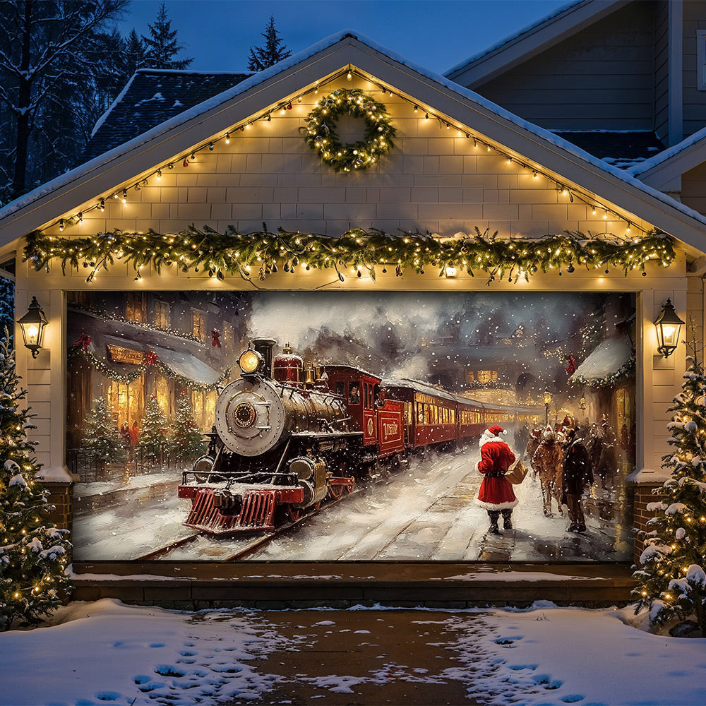 Lorva Christmas Garage Door Banner Decoration Merry Christmas Train Ride