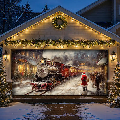 Lorva Christmas Garage Door Banner Decoration Merry Christmas Train Ride