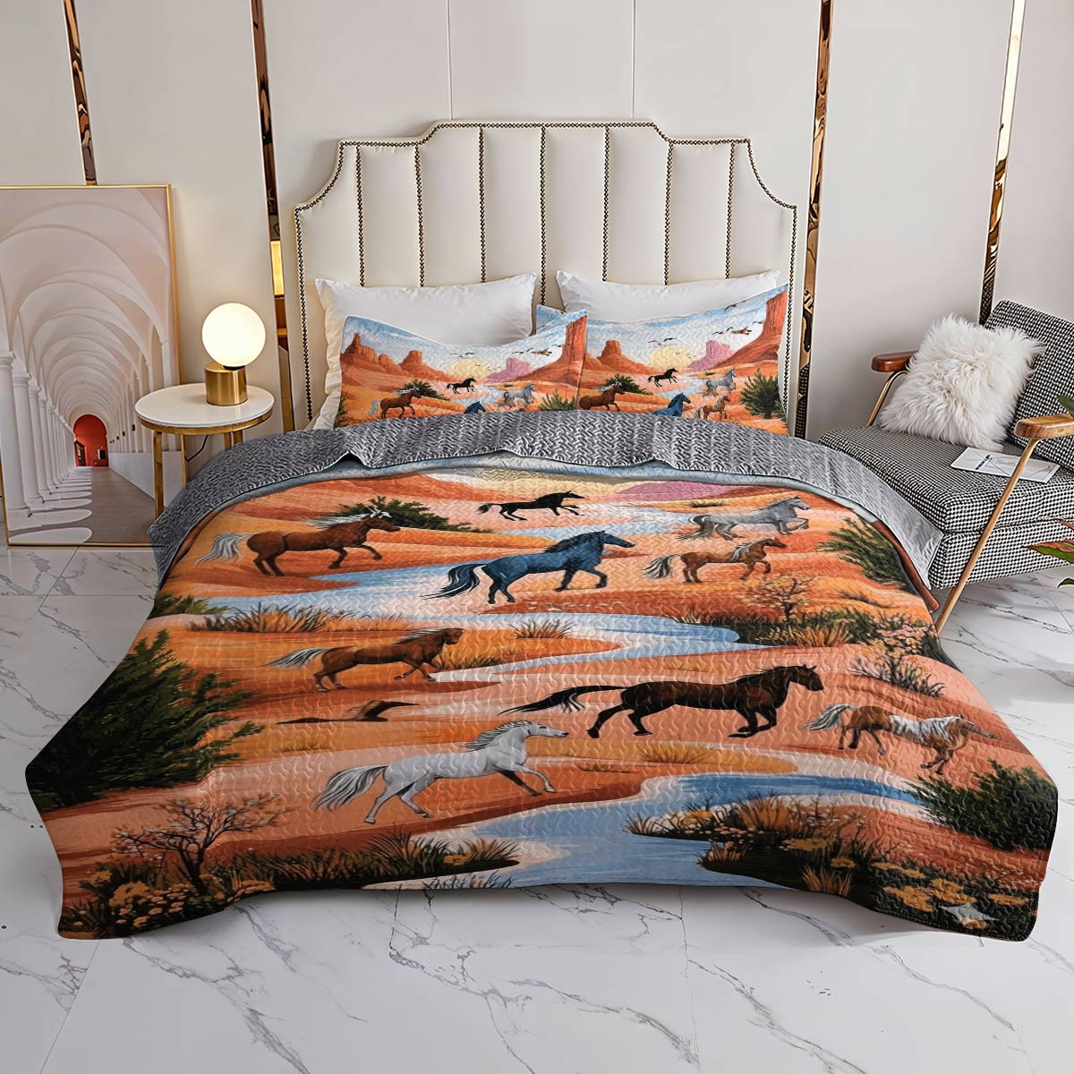 Lorva Horse All Season Quilt 3-Piece Set  Peace Love Desert