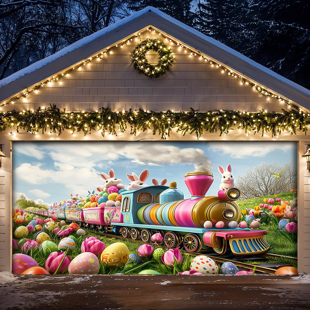 Lorva Easter Garage Door Banner Decoration The Bunny Bloom Train