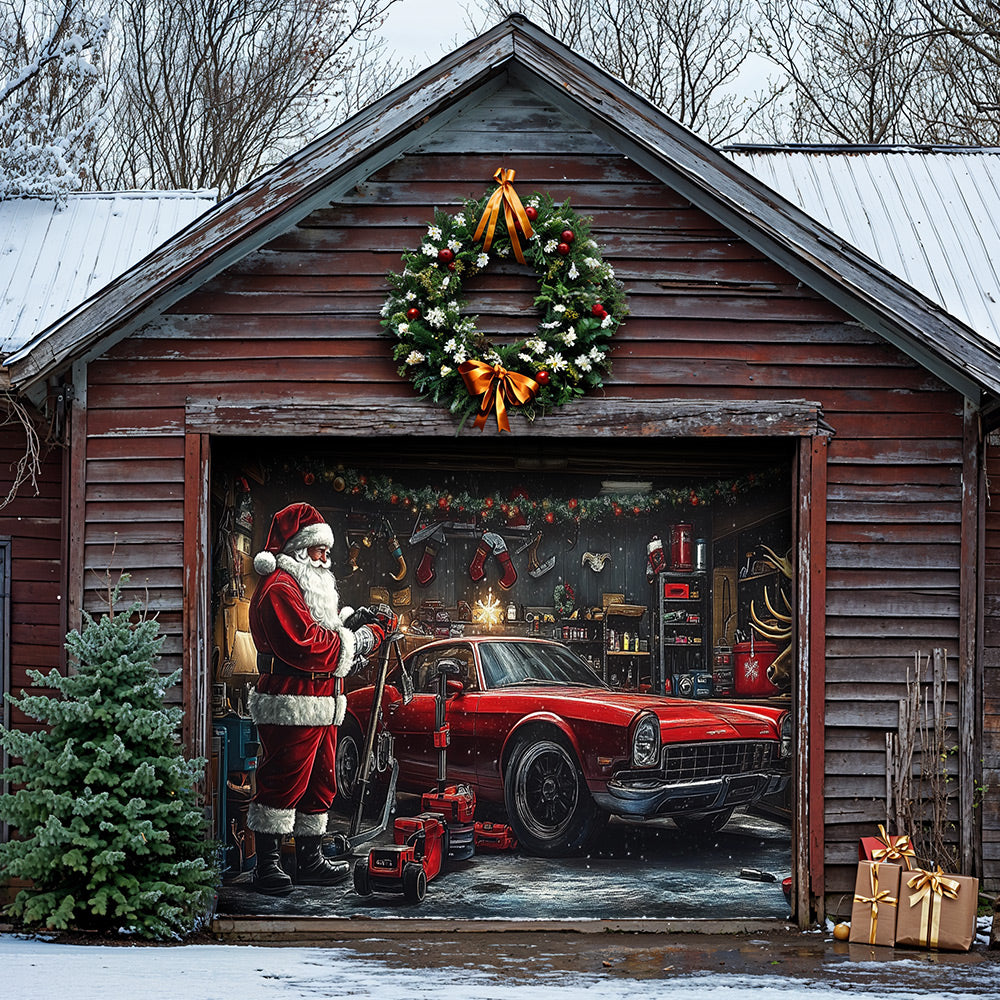 Lorva Christmas Garage Door Banner Decoration Reindeer At The Repair Shop