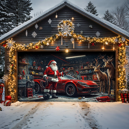 Lorva Christmas Garage Door Banner Decoration Santa's Reindeer Garage