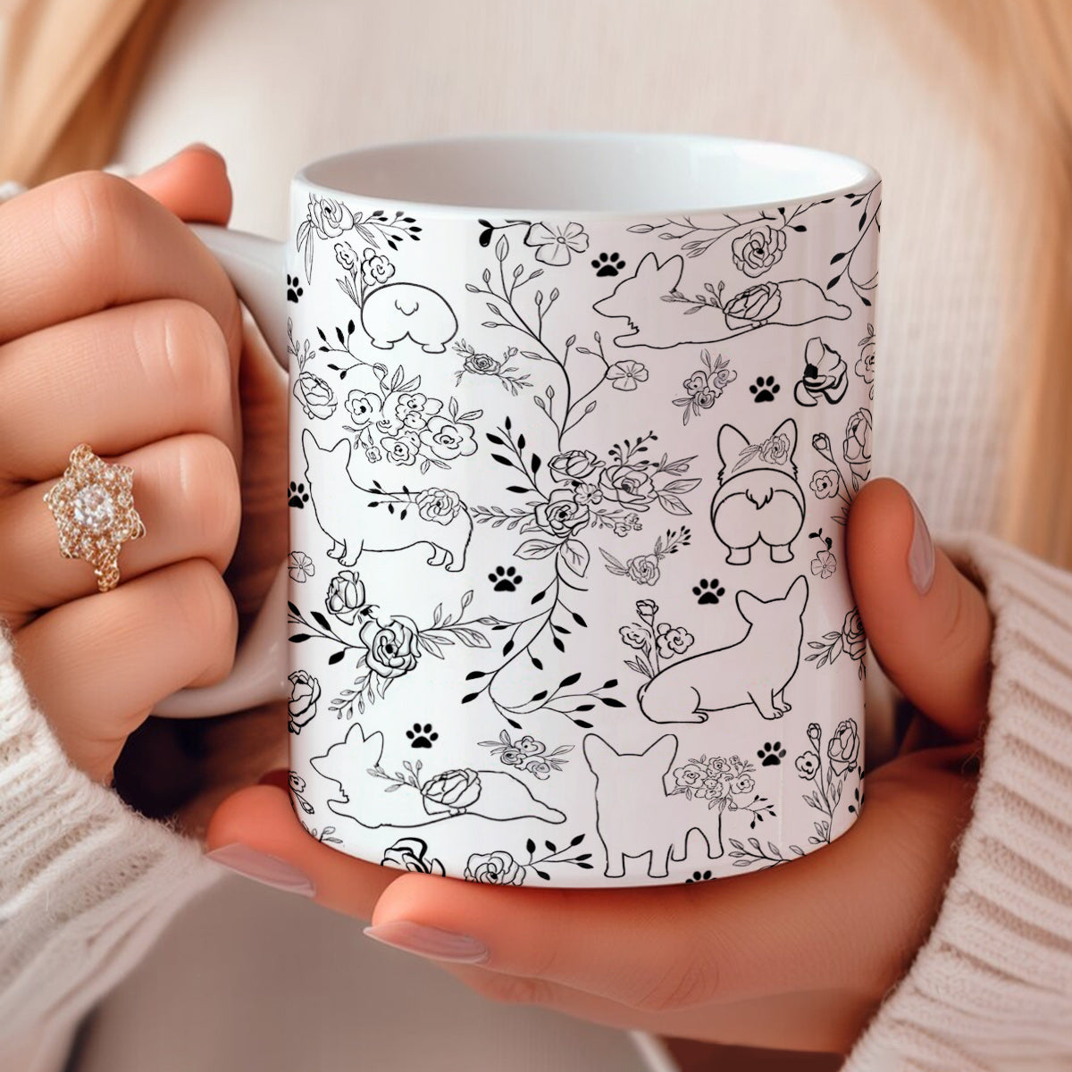 Lorva Corgi Flat Print Mug Amazing Floral Corgi