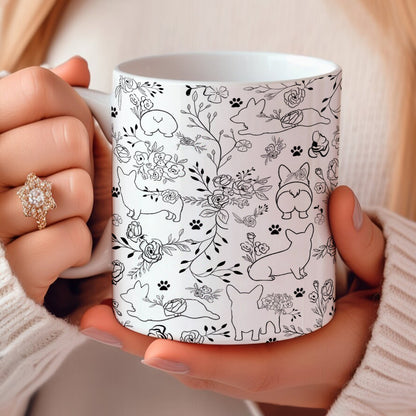 Lorva Corgi Flat Print Mug Amazing Floral Corgi