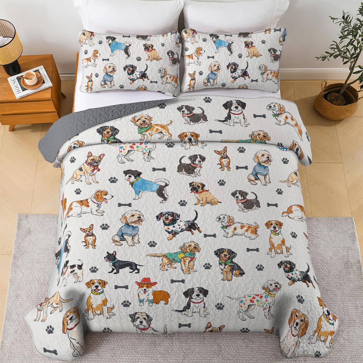 Lorva All Season Quilt 3-Piece Set Cute Dog