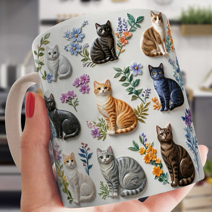 Lorva Flat Print Mug Charming Floral Cats