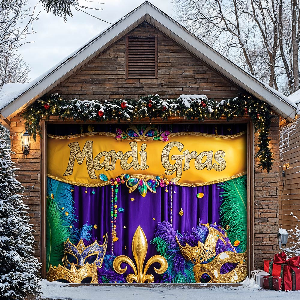 Lorva Garage Door Banner Mardi Gras Decoration