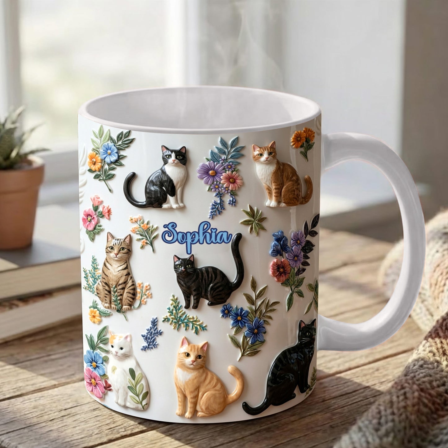 Lorva Personalized Flat Print Mug Cute Floral Cats