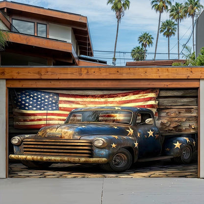 Lorva Patriotic Garage Door Banner Decoration Rustic Truck