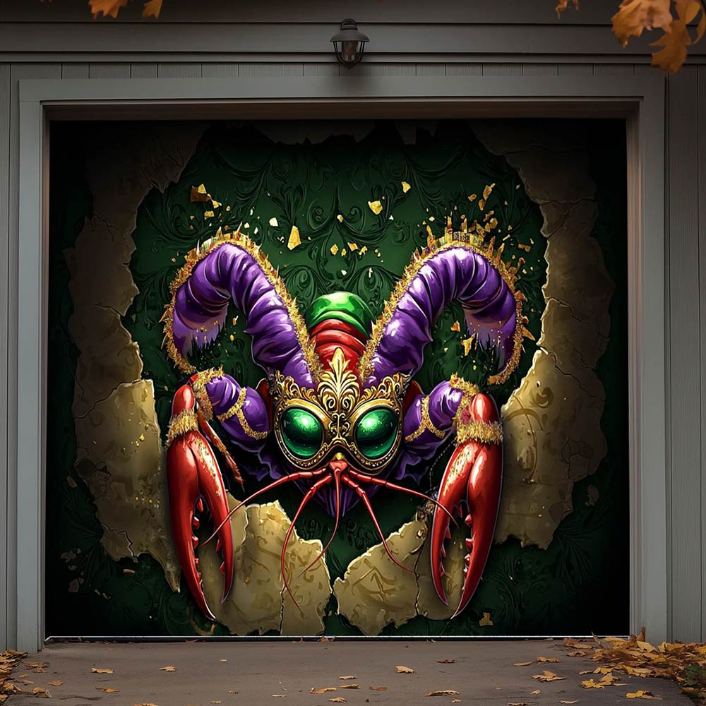 Lorva Mardi Gras Garage Door Banner Decoration Majestic Crawfish