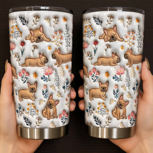 Lorva French Bulldog 20Oz Flat Print Tumbler Happy Field Flowers
