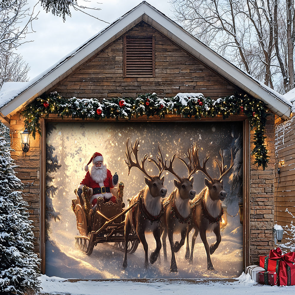 Lorva Christmas Garage Door Banner Decoration Santa’s Reindeer Journey