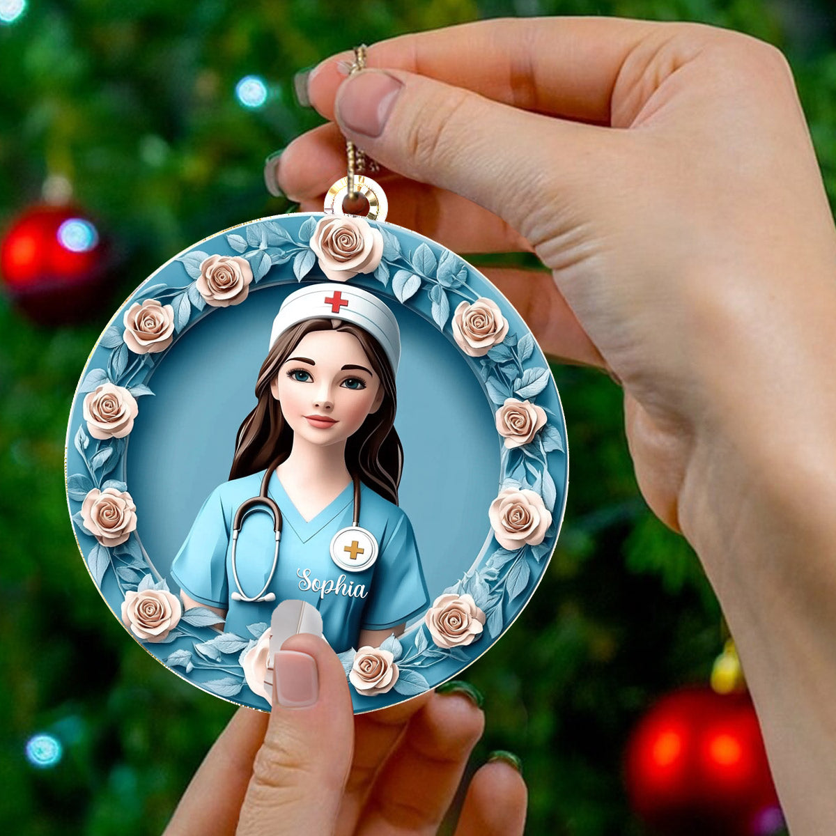 Lorva Nurse 2D Personalized Acrylic Ornament Compassion Bloom
