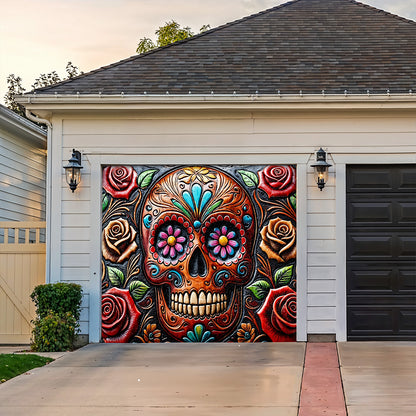 Lorva Garage Door Banner Gorgeous Rose Skull