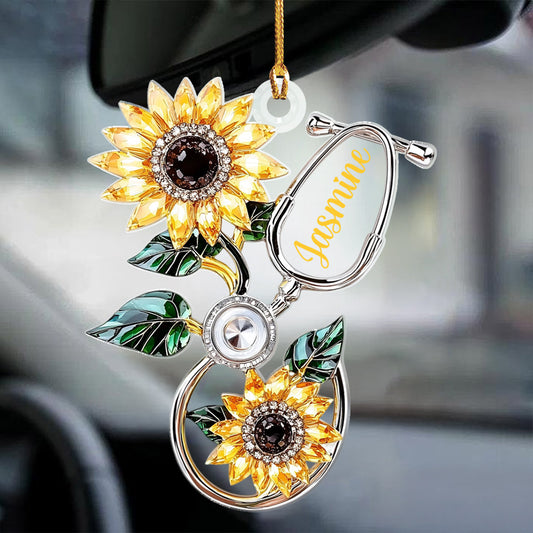 Lorva Personalized Nurse 2D Acrylic Ornament Sunflower Stethoscope