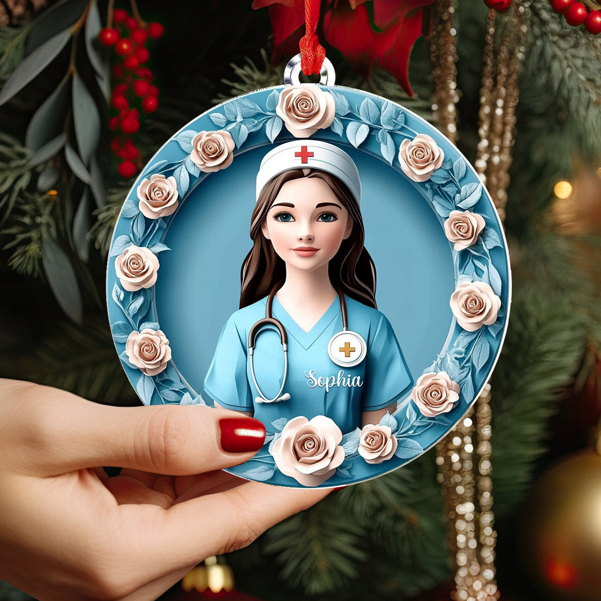 Lorva Nurse 2D Personalized Acrylic Ornament Compassion Bloom