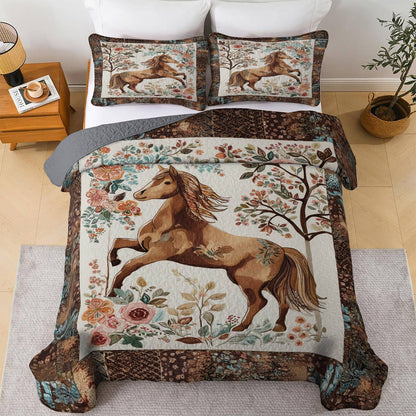 Lorva All Season Quilt 3-Piece Set Rustic Flowers Horses
