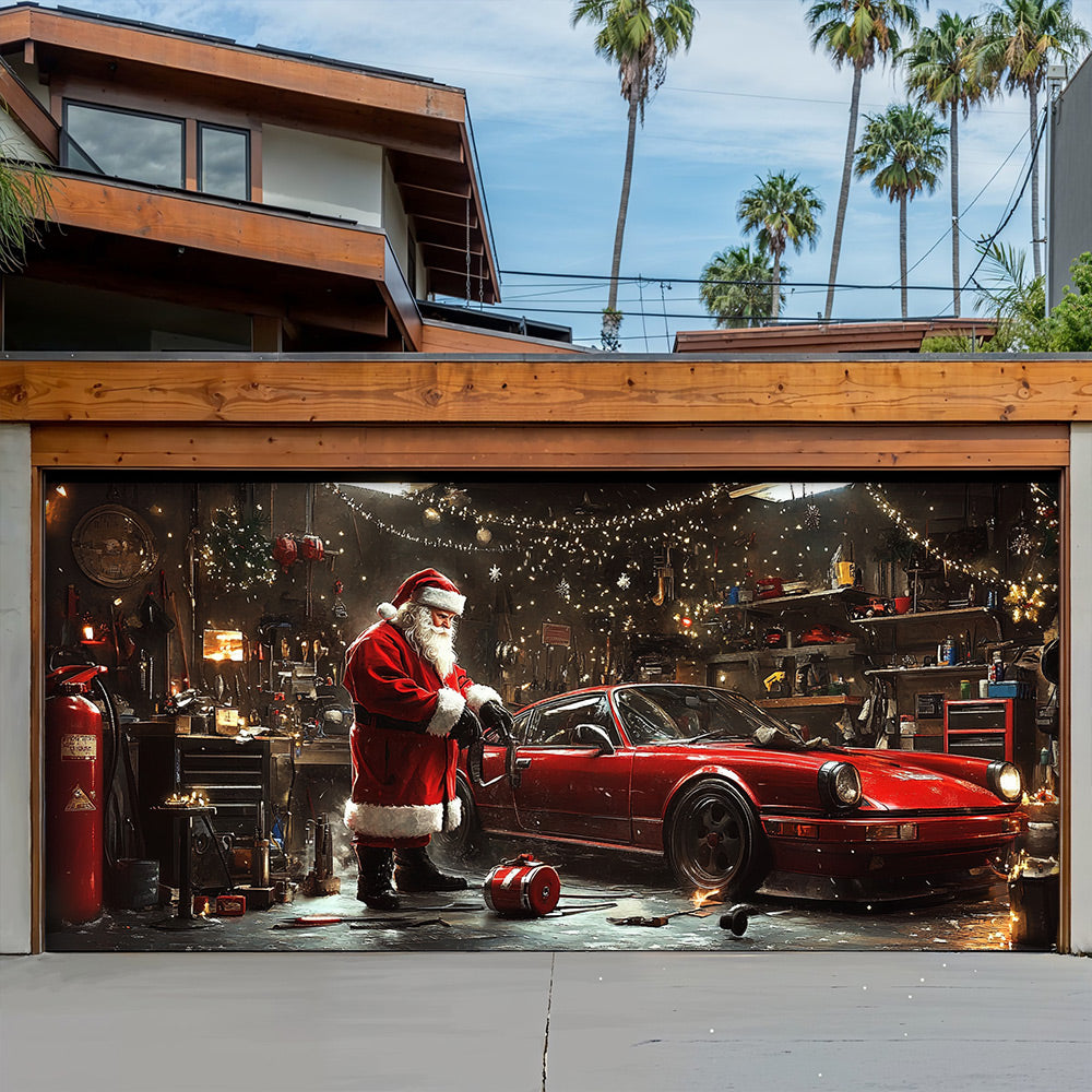 Lorva Christmas Garage Door Banner Decoration Santa’s Christmas Workshop