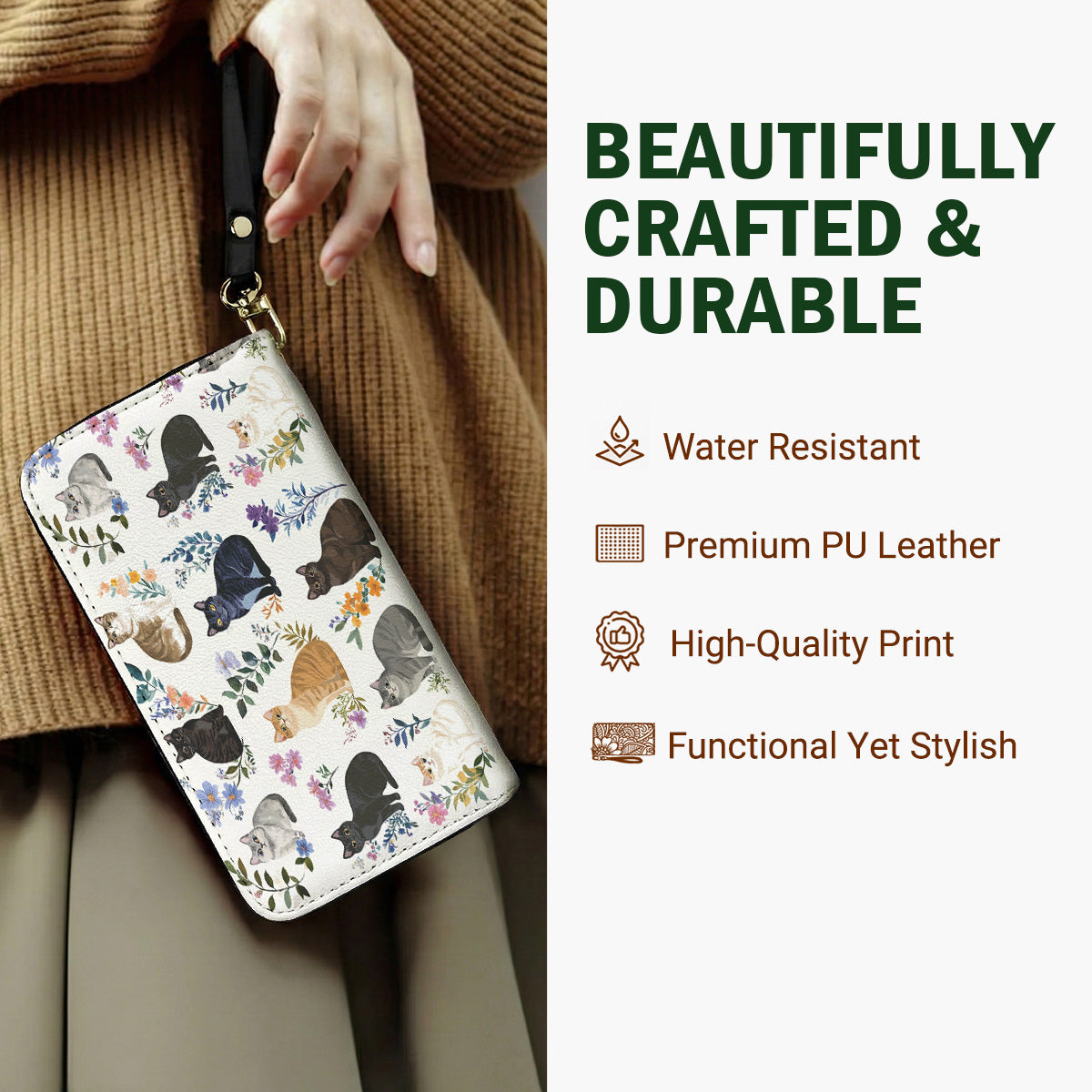 Lorva Leather Wallet Charming Floral Cats