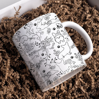 Lorva Corgi Flat Print Mug Amazing Floral Corgi