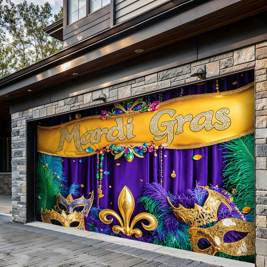 Lorva Garage Door Banner Mardi Gras Decoration