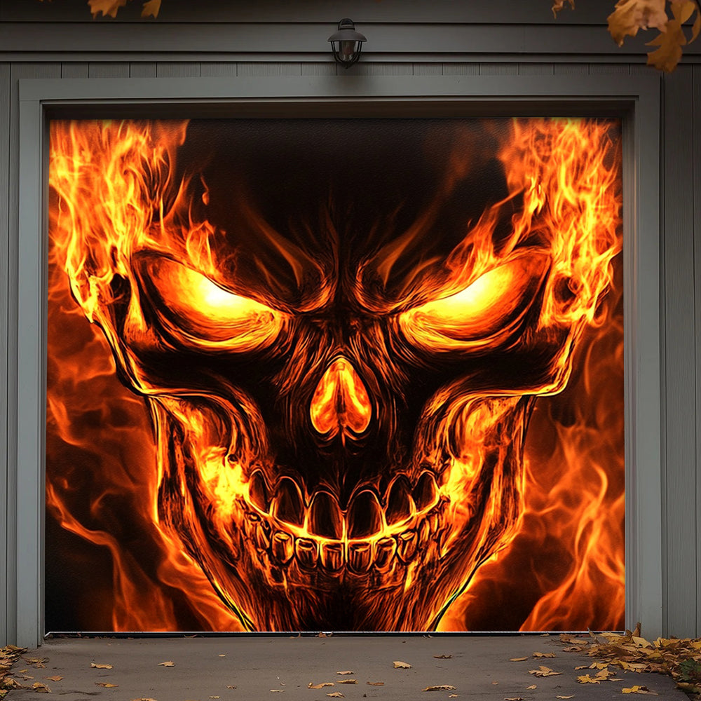 Lorva Halloween Garage Door Banner Decoration Flaming Skull