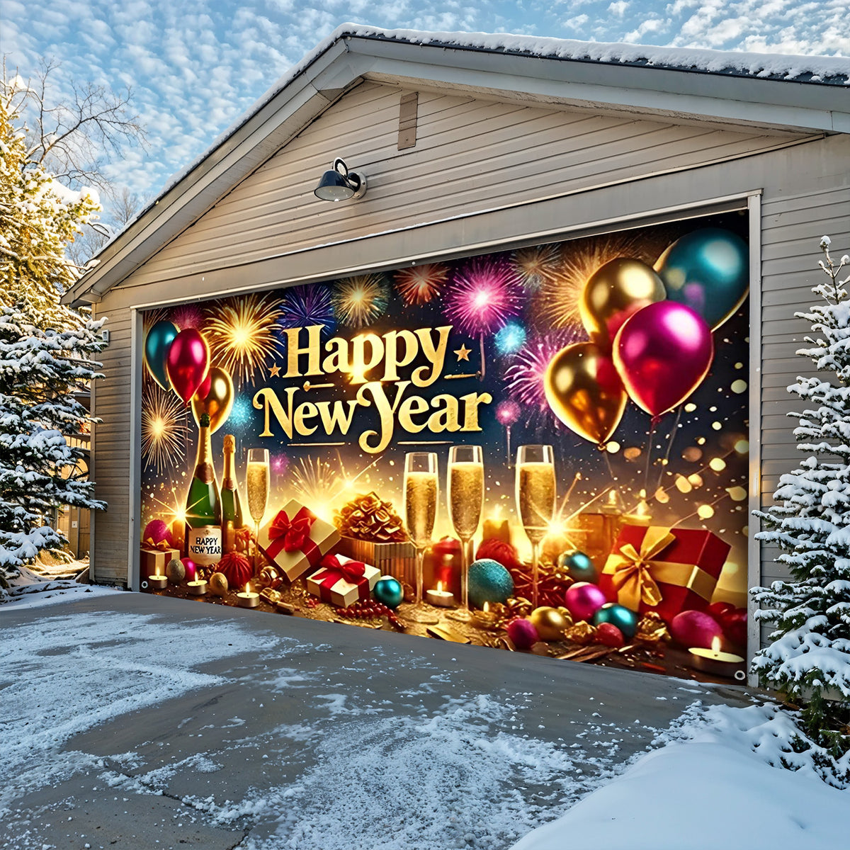 Lorva Garage Door Banner Decoration Happy New Year