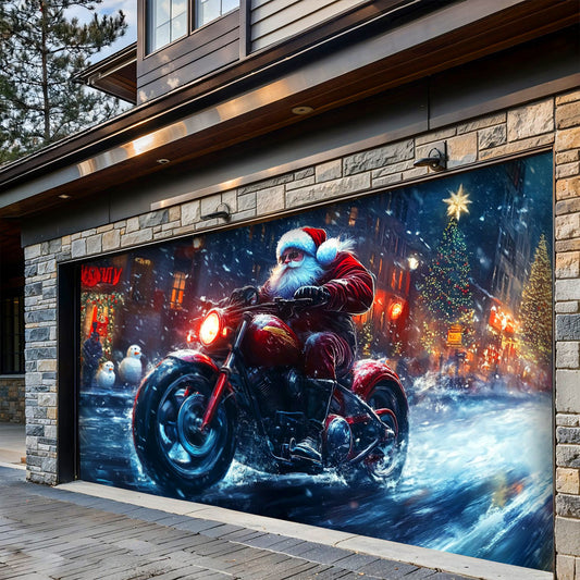 Lorva Christmas Garage Door Banner Decoration Santa’s Holiday Thunder
