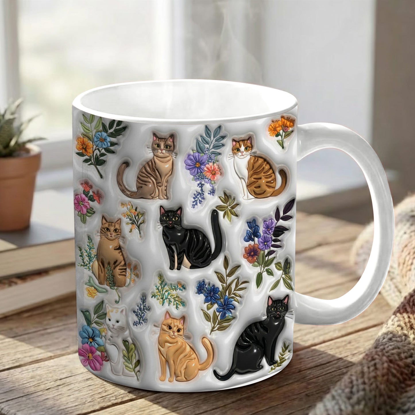 Lorva Mug Puffy Cute Floral Cats