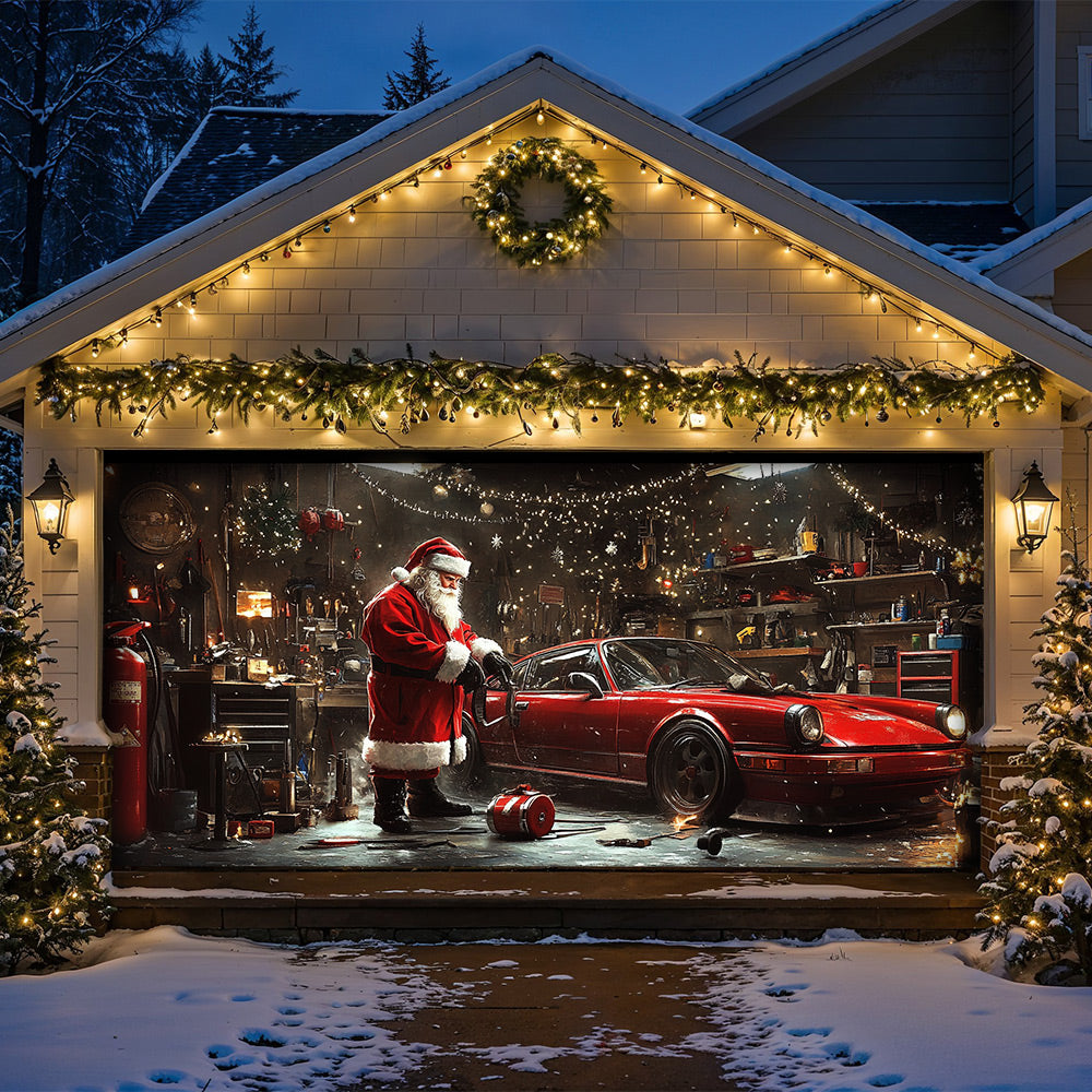 Lorva Christmas Garage Door Banner Decoration Santa’s Christmas Workshop