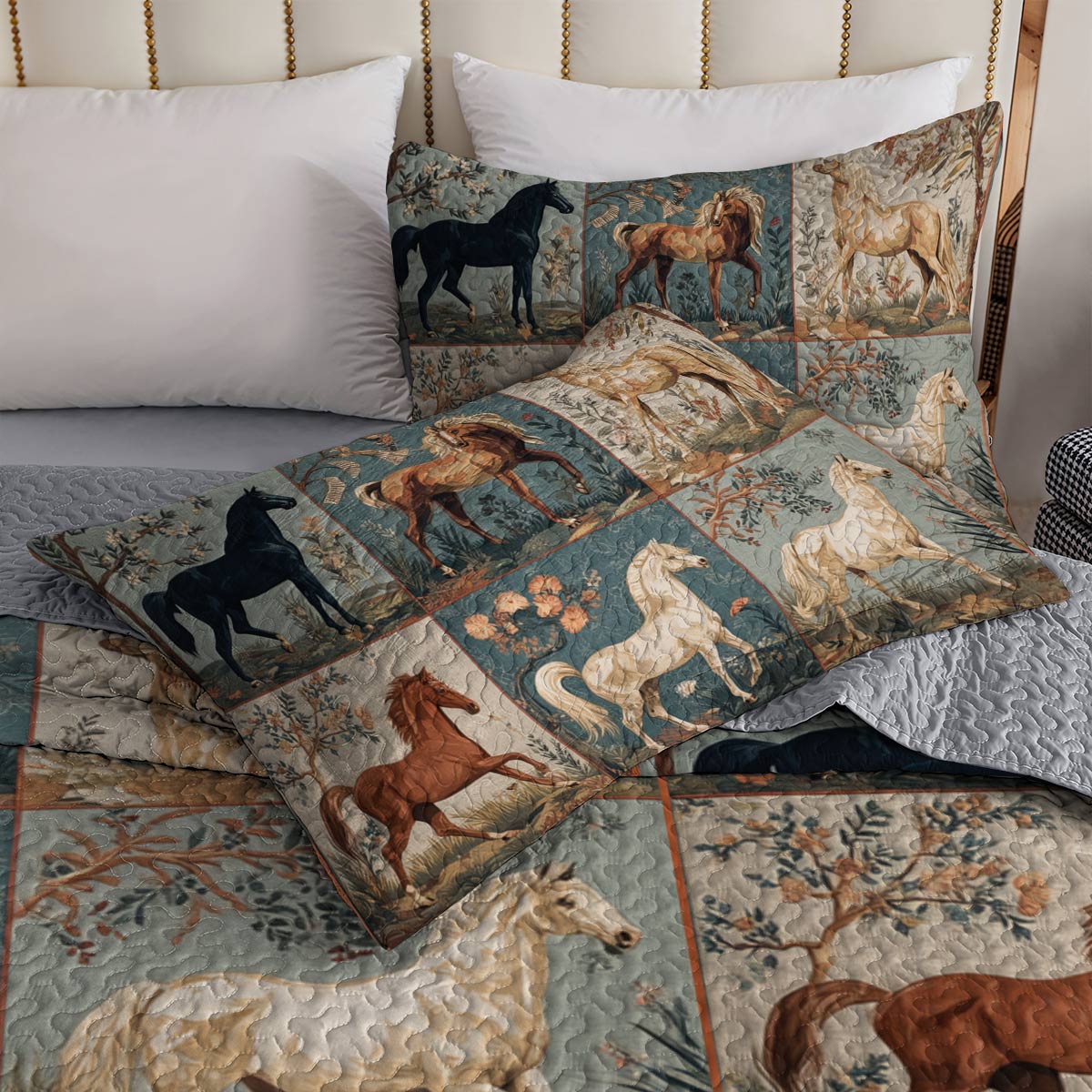 Lorva Horse All Season Quilt 3-Piece Set Horse Love in Wildflower Garden