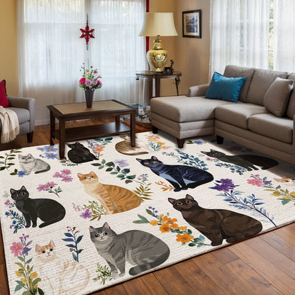 Lorva Area Rug Charming Floral Cats