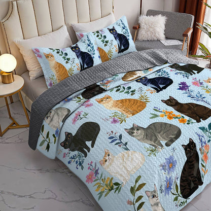 Lorva All Season Quilt 3-Piece Set Beautiful Floral Cats