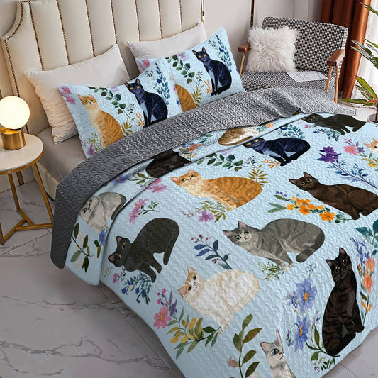 Lorva All Season Quilt 3-Piece Set Beautiful Floral Cats