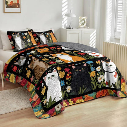 Lorva All Season Quilt 3-Piece Set Charming Floral Kitten