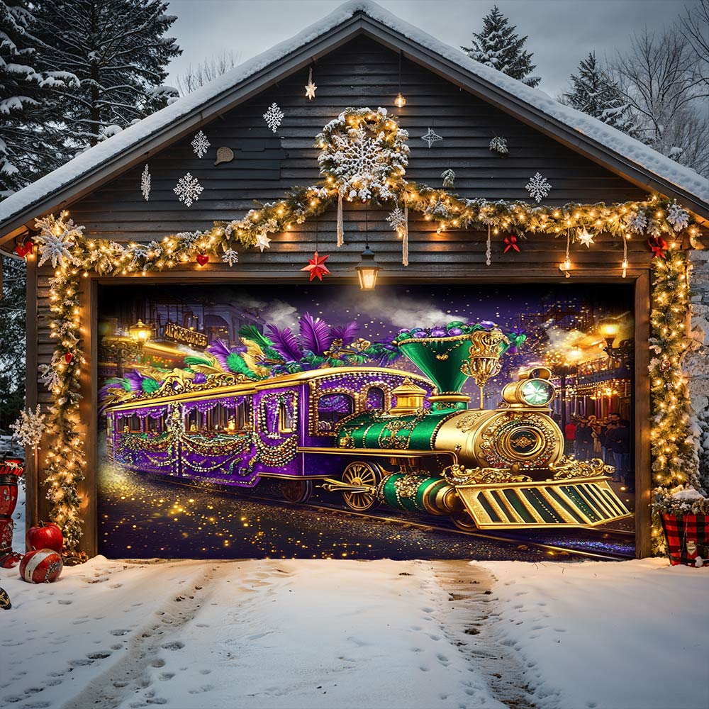Lorva Garage Door Banner Decoration Majestic Mardi Gras Train