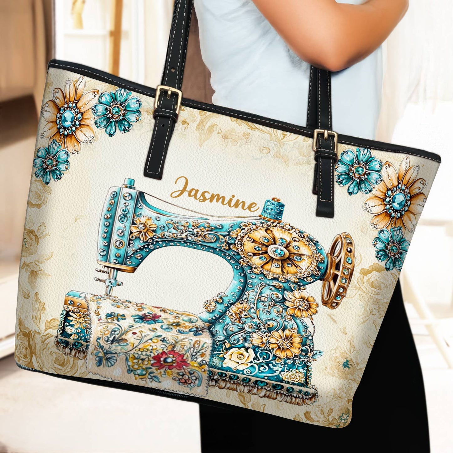 Lorva Personalized Sewing Leather Tote Bag Baroque Bloom