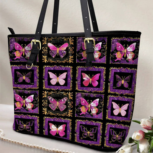 Lorva Leather Tote Bag Gorgeous Butterfly Tapestry