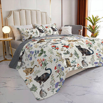 Lorva All Season Quilt 3-Piece Set Happy Floral Cats