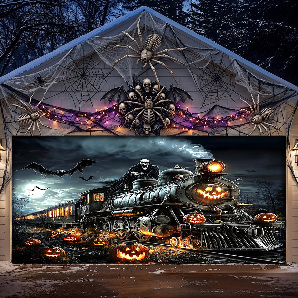 Lorva Halloween Garage Door Banner Decoration Halloween Ghost Train