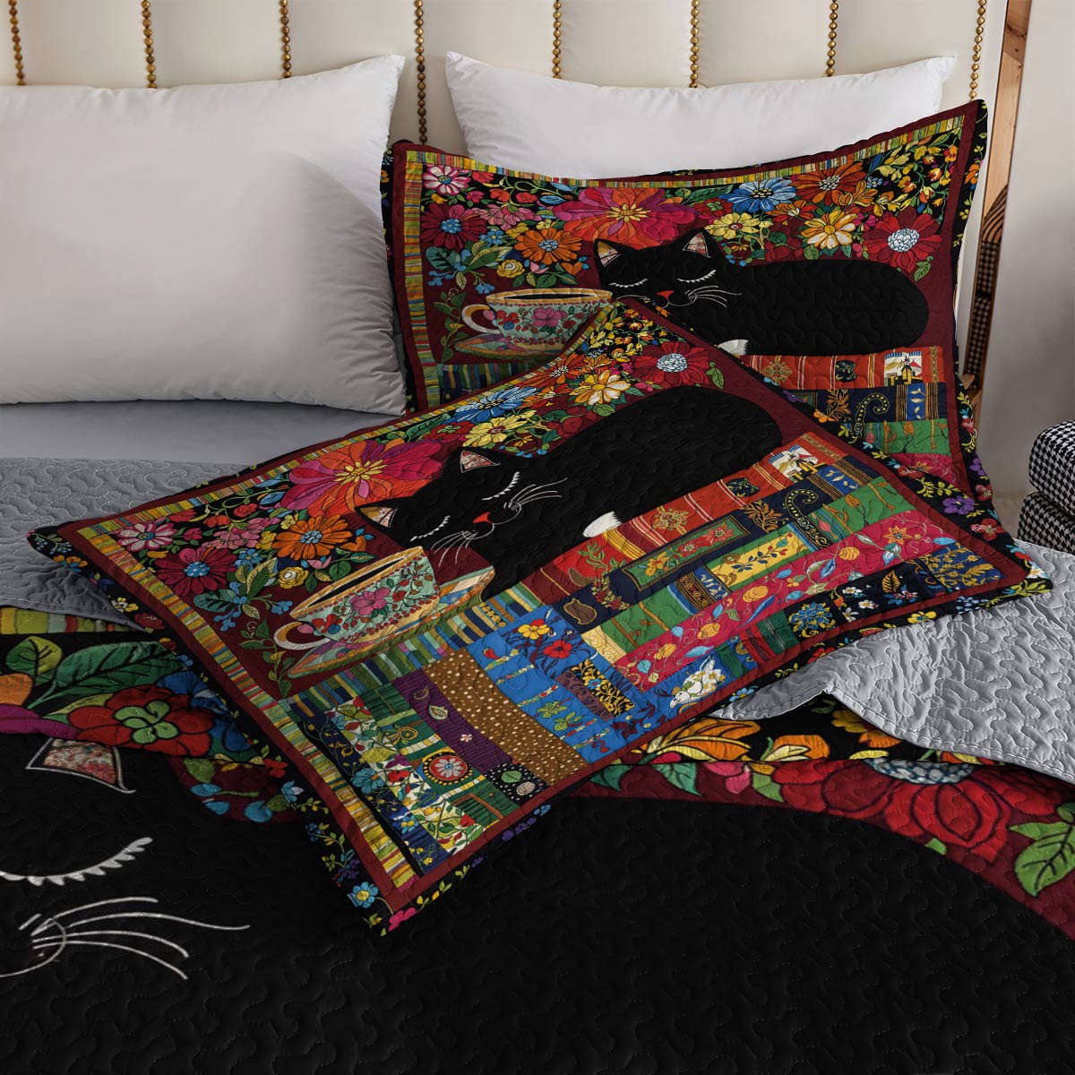 Lorva Cat All Season Quilt 3-Piece Set Whispers Of Flowers, Coffee, And A Stack Of Books